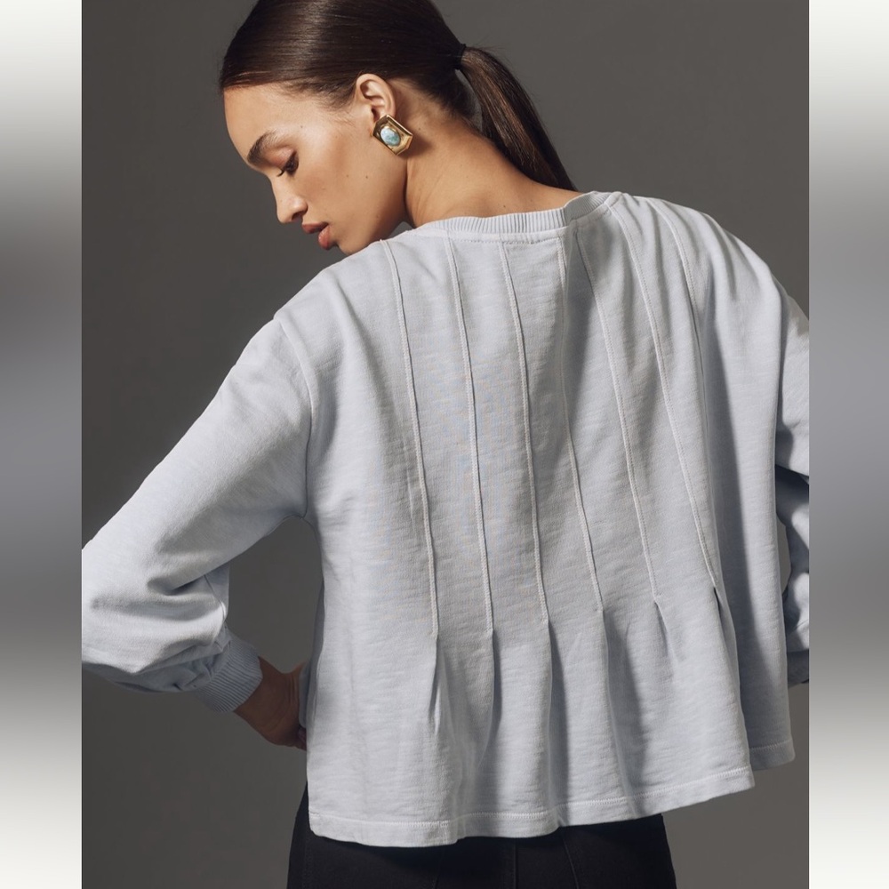 Pilcro Pastel Blue Pleated Crewneck Sweatshirt - Picture 3 of 7